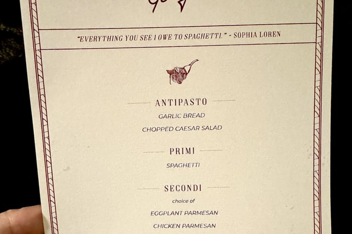 View of the menu for Spaghetti Sundays!