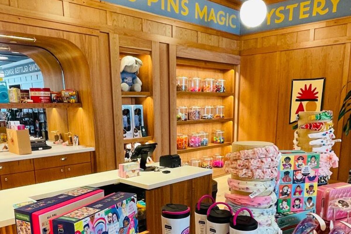 inside view of toy store with toys and merchandise.