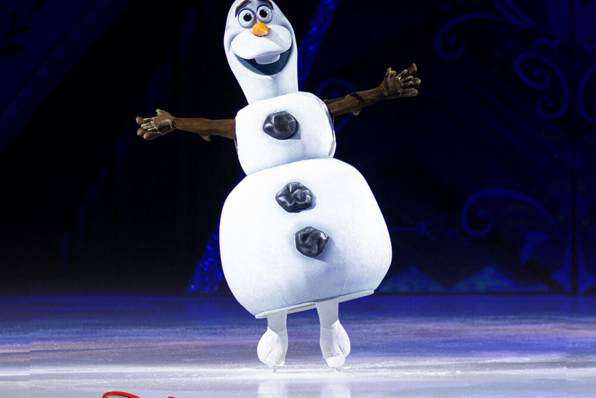 The snowman from Disney's Frozen is ice skating and a message for a 25% discount is below him.