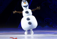 The snowman from Disney's Frozen is ice skating and a message for a 25% discount is below him.